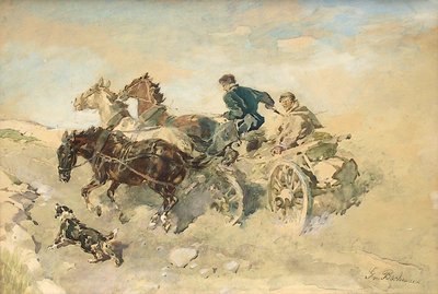 Estonian Peasants in Horse-Drawn Carriage by Gregor von Bochmann